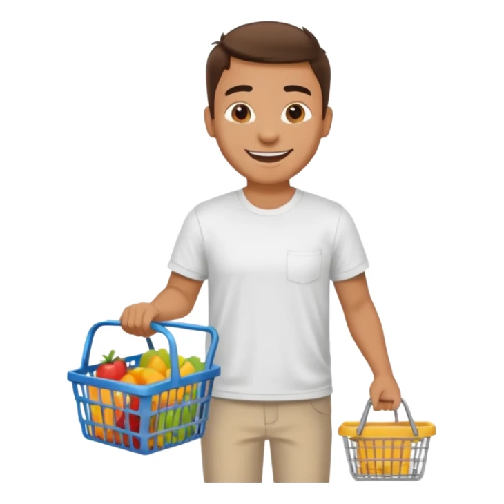 A happy man walking with an empty supermarket basket sticker
