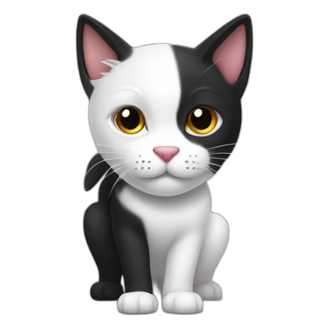 Gato blanco con negro con un corazón en la nariz, pero de color negro el corazón  sticker