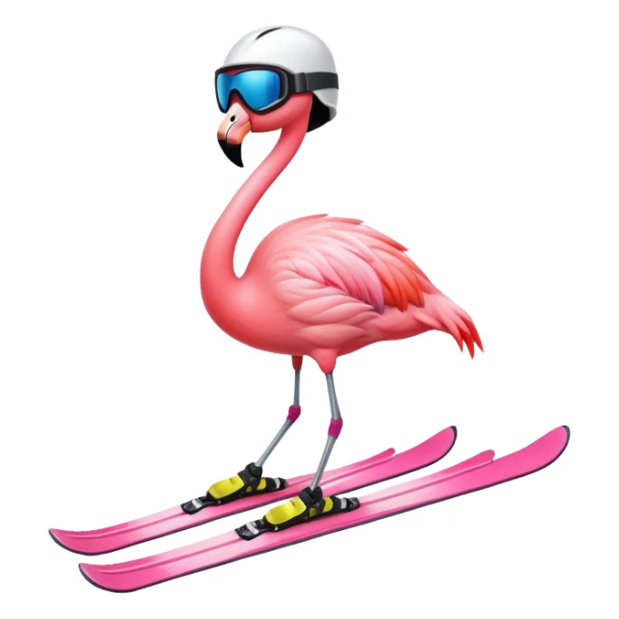 A Skiing Flamingo with ski helmet, ski goggles , ski and ski boots. One head and two legs sticker