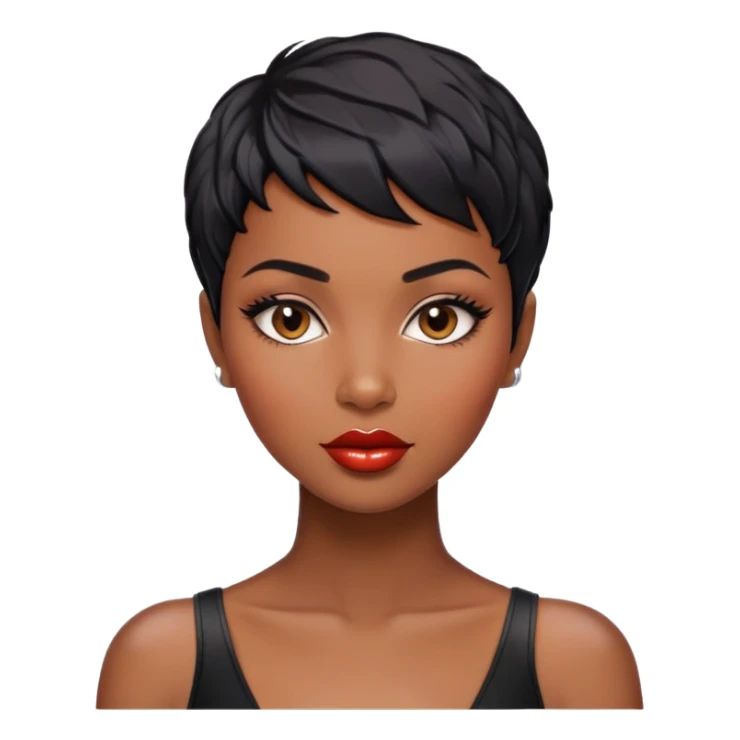 Alluring african woman pixie cut textured black hair shiny glossy lips sticker