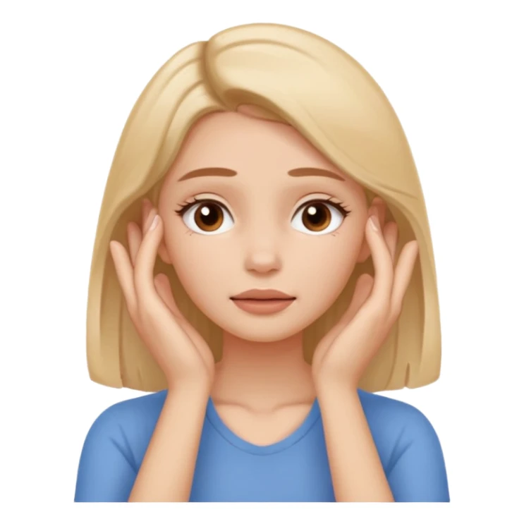 Simple emoji of a woman touching her face with both hands, hands pressing on cheeks and jaw, clear facial exercise with hands, easy to understand, simple icon, no beauty, no makeup, no medical elements
 sticker