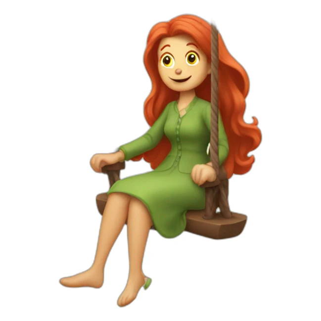 Old Lady with Long red Hair on a swing sticker