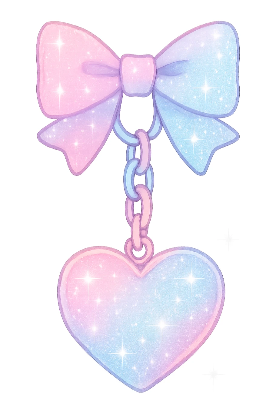 girly sparkling keychain with bow, cute, no background, pastel colors sticker