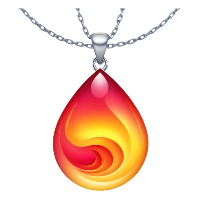 ruby pendant with a fiery red-yellow gradient glow, silver chain undulating like water, cosmic aura backdrop sticker