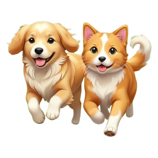 dog and cat running together in a flower meadow sticker