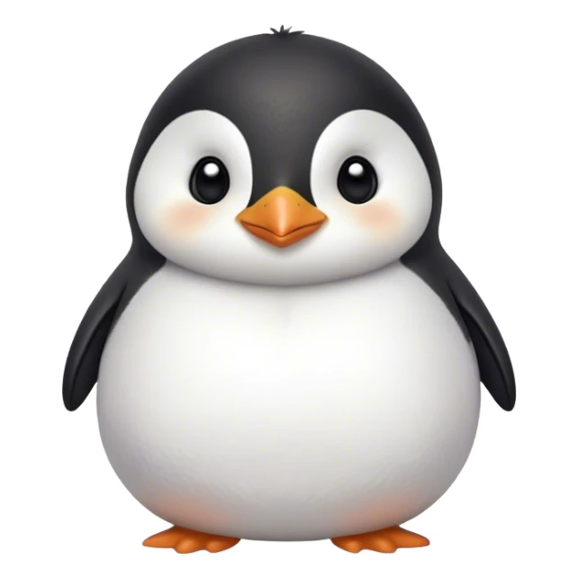 Cinematic chubby penguin, round fluffy body, tiny beak and feet, soft glowing feathers, gentle happy eyes, slightly tilted head, warm and irresistibly cute. sticker