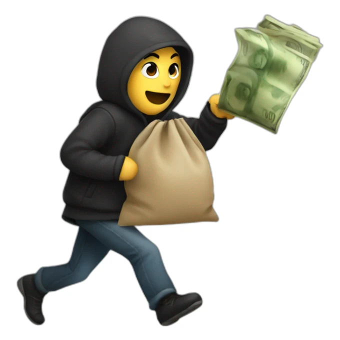 Thief runs with a bag of money sticker