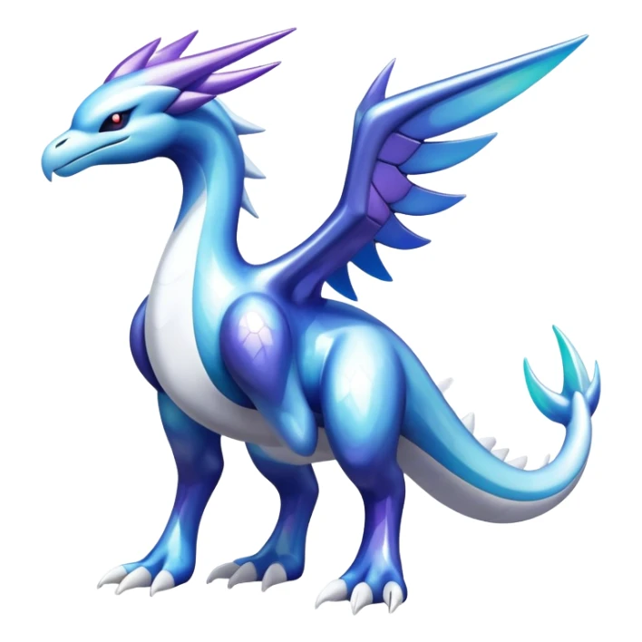 Shiny modern lugia-dialga-suicune-hybrid, marbled glass markings, full body sticker