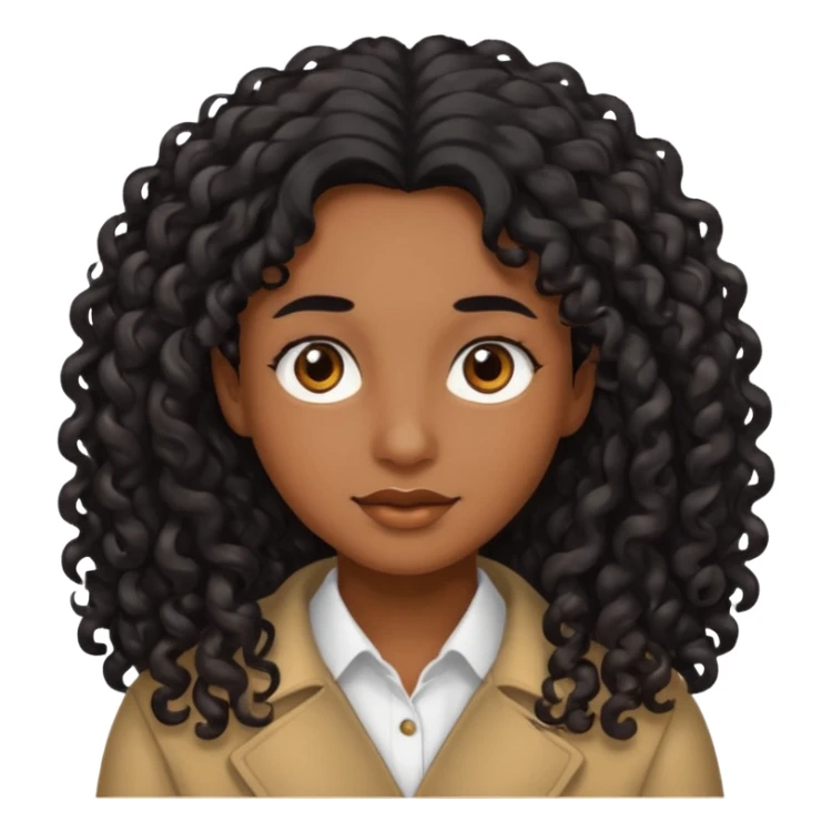 brown soft tone of skin, long curly black hair, brown eyes sticker