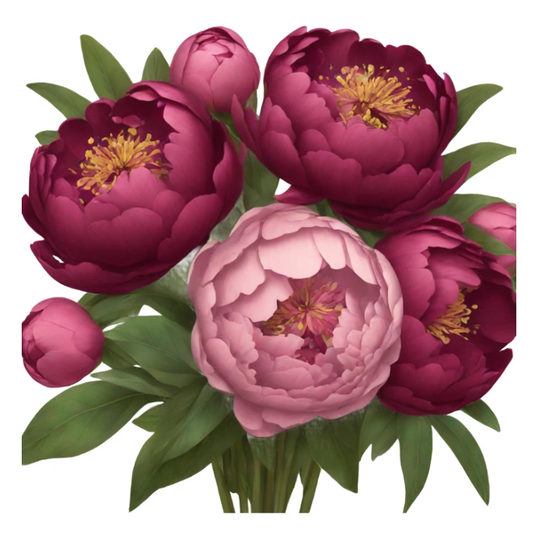 Big bouquet of burgundy peonies with a bow sticker