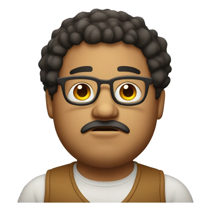 chubby mexican man with glasses curly hair and a goatee looking forward slightly upset sticker