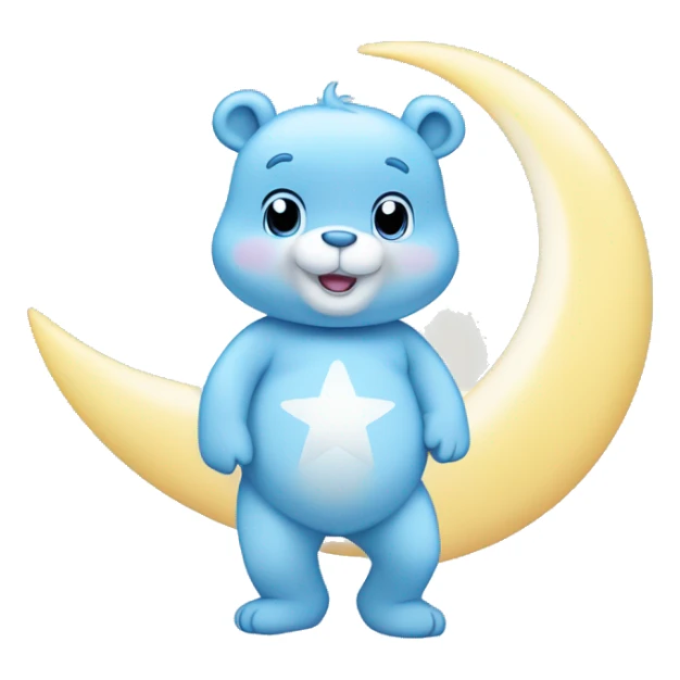 light blue carebear with moon and star on stomach sticker