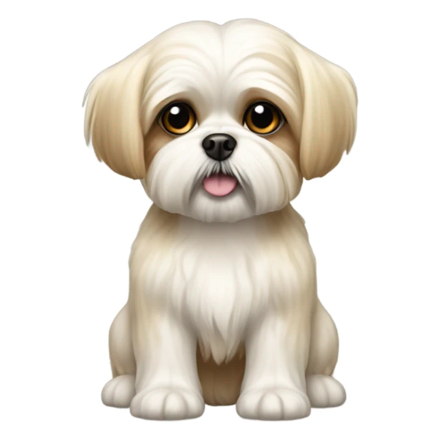 A maltese-shitzoo breed dog, tiny dog with short stubby legs, white/cream color with tan spots sticker
