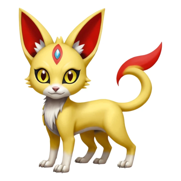 Shiny smooth glossy Meloetta-Sphynx-Lykoi-Sergal-Renamon-Wargreymon-Pokémon-Digimon-Fakémon-fusion-hybrid-creature sticker