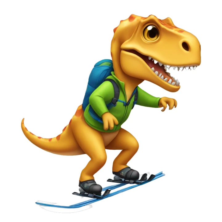 dinosaur, downhill skiing, cartoon, emoji, transparent background sticker