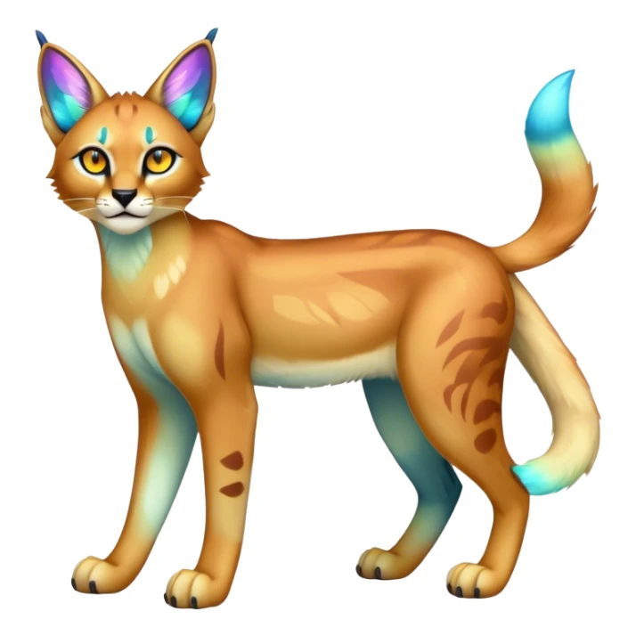An iridescent transparent  colorful lynx-caracal-serval-fakemon-creature-hybrid full body sticker