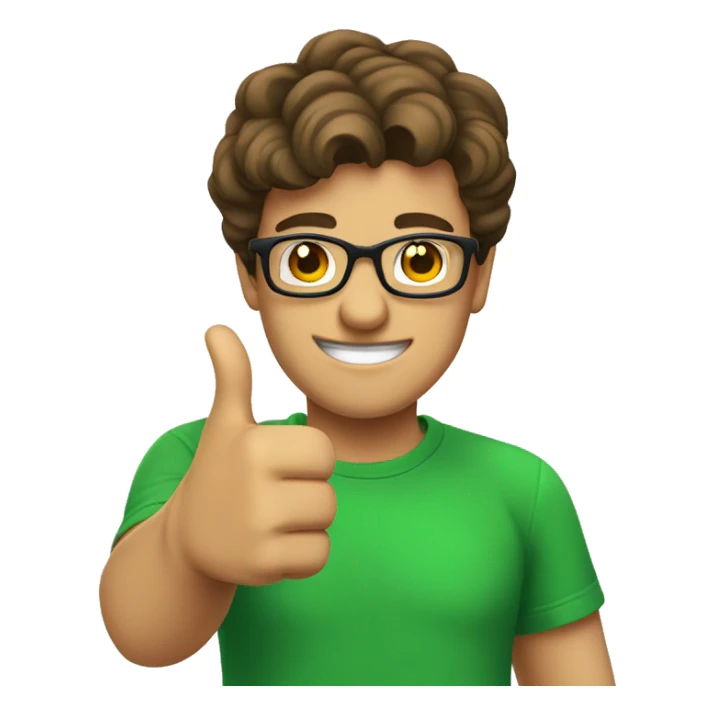 male nerd brown hair thumbs up using green t-shirt sticker