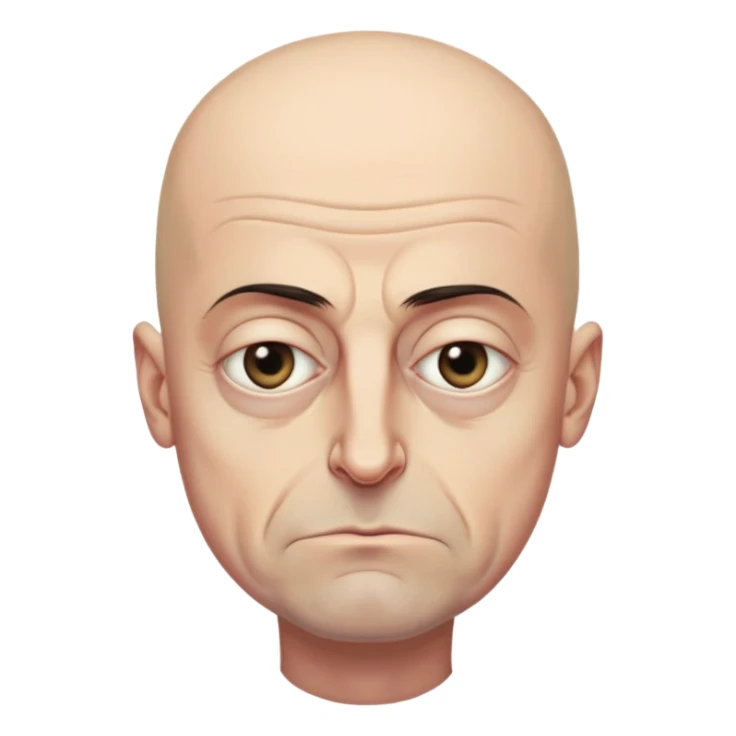 Steven Miller, Trump advisor, bald, grim expression, narrow face, sagging eyelids drooping more on the outside, bottom lip sticking out sticker