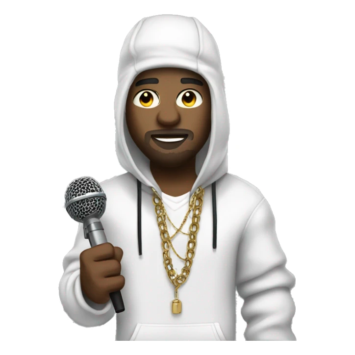 a rapper with a mic in his white , dressed like a rock member sticker