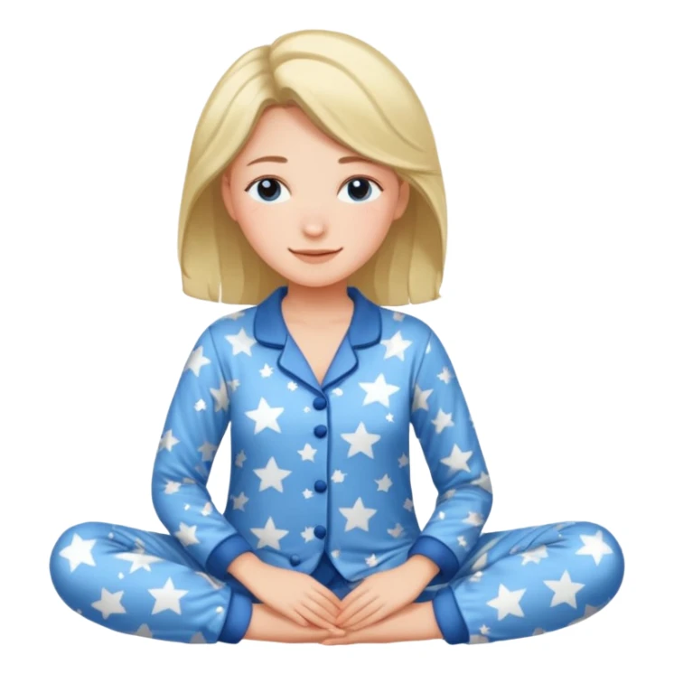  "type": "human",
      "look": "woman in star-print pyjamas, soft blue set, sleepy smile", sticker