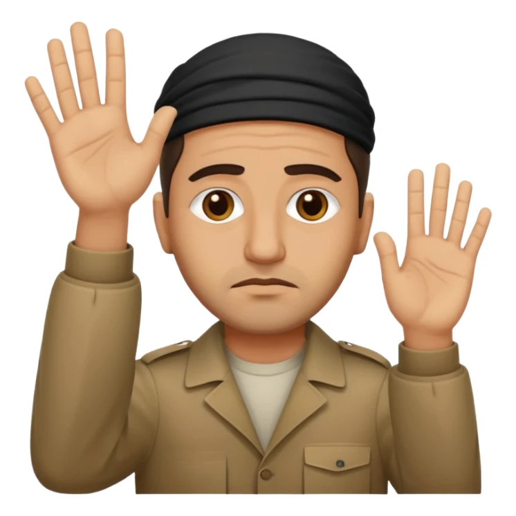 surrenders, depict an Iraqi with a sad face and raised hands sticker