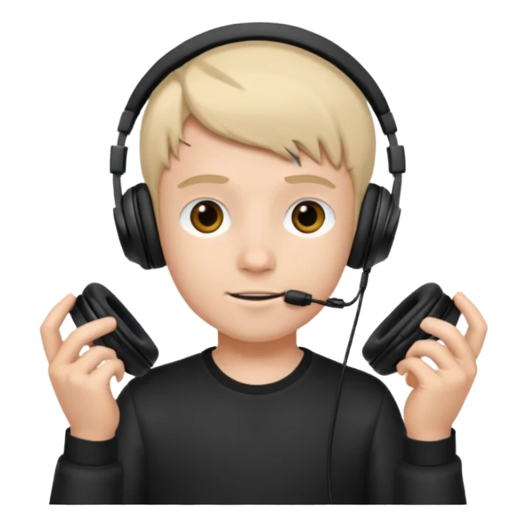 a boy with headphone in his hand not his head sticker