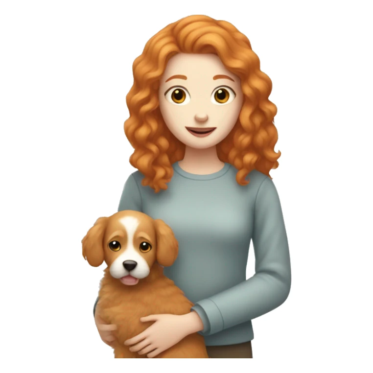 pale ginger girl holding ginger fluffy dog sticker