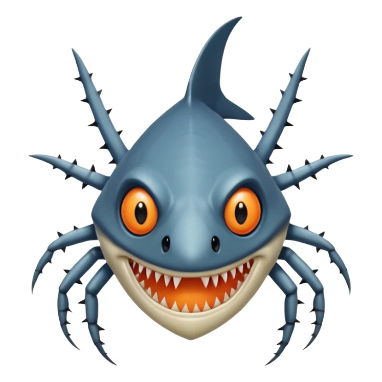 A angangular fish with acid all in his body and his eyes  replaced with shark teeth and his hand in his back ( four hand) and his spines will be very spiky  and his leg will like a spider and last his eyes or 4 eyes will be in his hands and the colour of the eyes will orange and black sticker