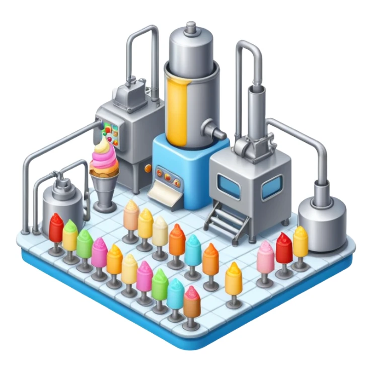 Ice cream factory with machines and production lines sticker