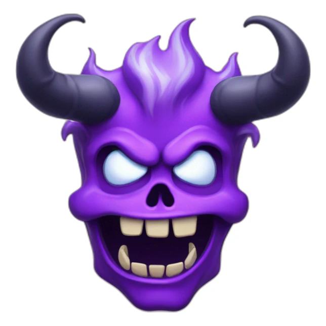purple flaming skull face grinning angry moustache horns monster sticker