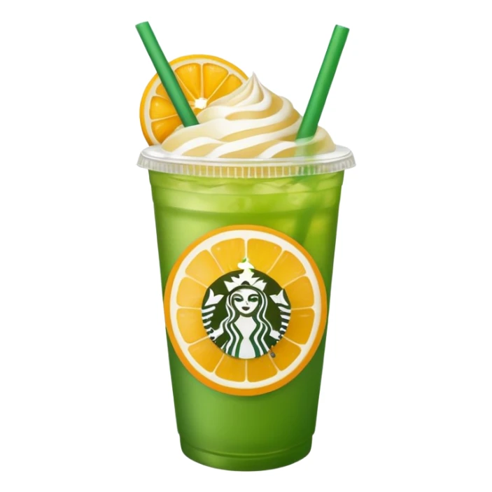 Starbucks summer with green straw, citrus slices, refreshing look, vibrant emoji style sticker