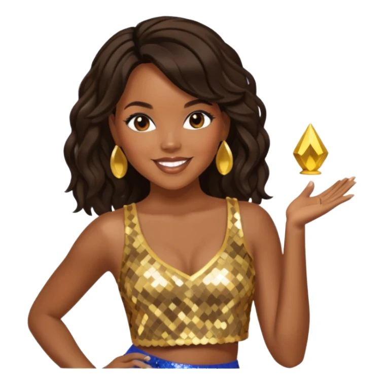 LeToya Luckett with dark brown long hair, gold sequin crop top  sticker
