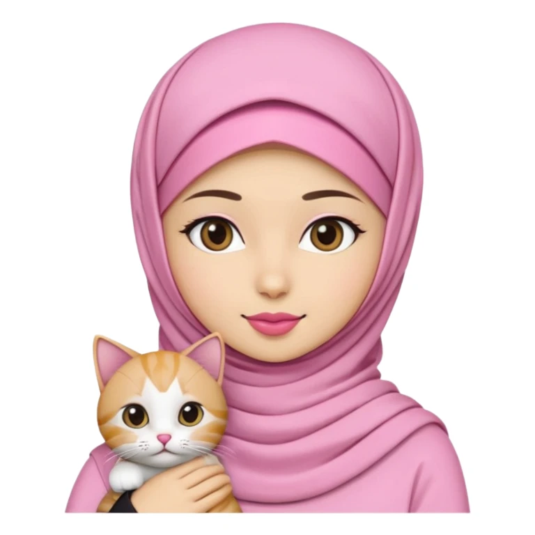 wanita hijab pink dengan 1 kucing sticker