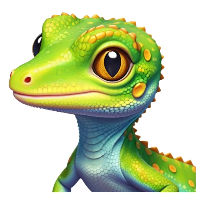 cinematic-cute-realistic gecko-portrait-emoji,-head-tilted-playfully-and-inquisitively,-featuring-a-small,-charming-body-with-smooth,-vividly-patterned-scales,-bright,-sparkling-eyes-and-delicate,-sticky-toe-pads,-simplified-yet-irresistibly-adorable sticker
