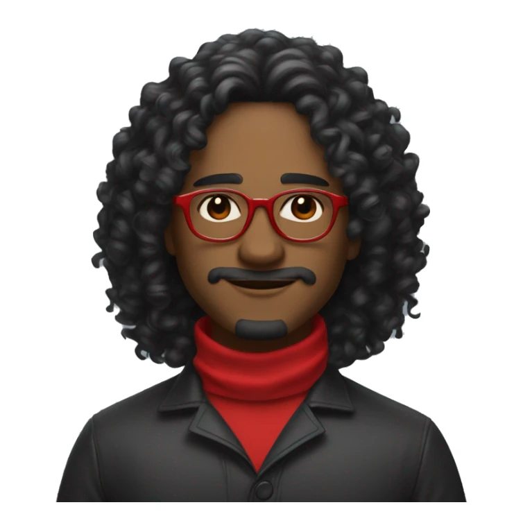 curly black long hair to mid back with fair complexion and rectangular red glasses sticker