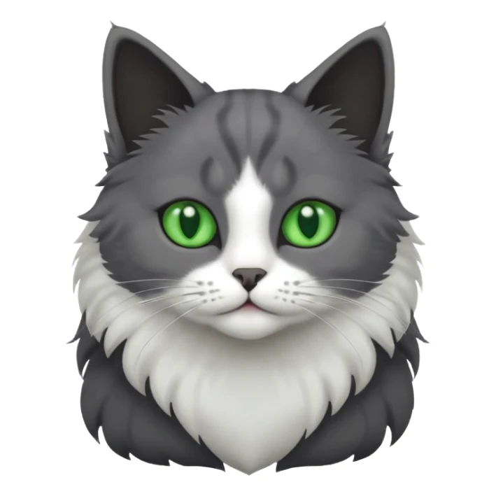 one dark grey and white cat and one completely solid dark grey cat with green eyes and only white paws sticker