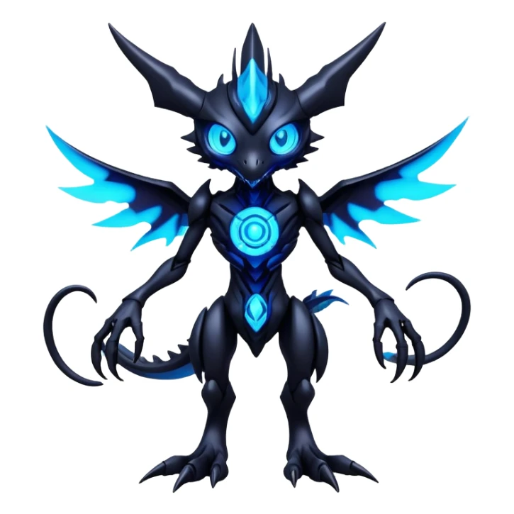futuristic dark shadowy evil neon-glowing Fakémon-Digimon-hybrid-creature (full body) sticker
