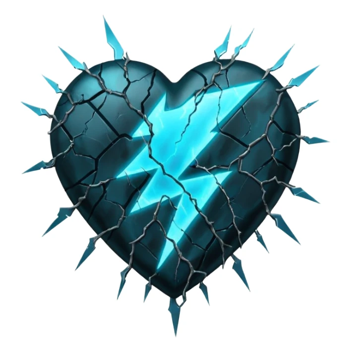 Obsidian-Black heart with a cyan lightning strike pattern across it  sticker