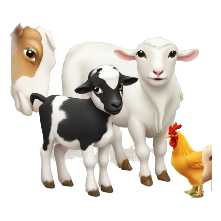 A calf, a goat and a chicken on a farm  sticker