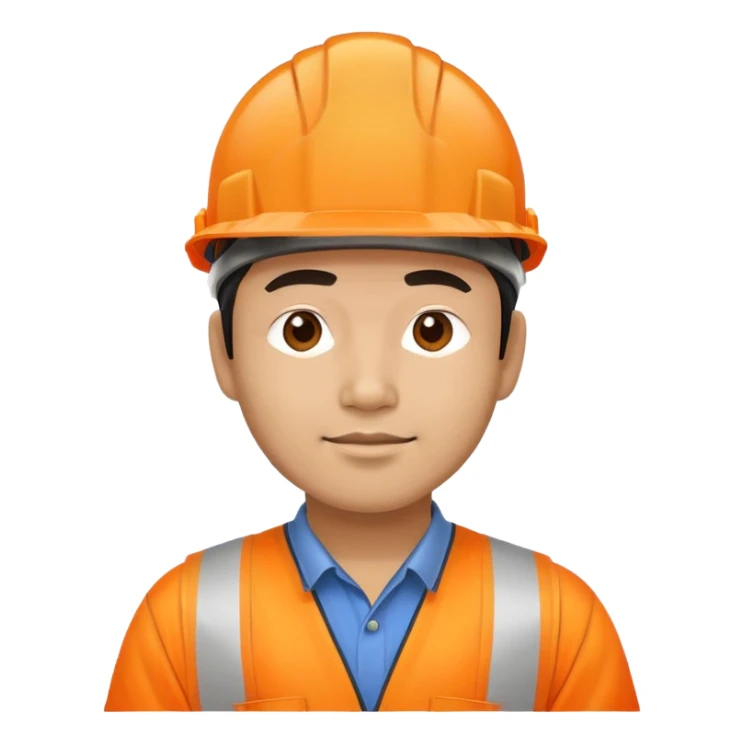 Asian man wearing orange safety helmet, construction worker sticker