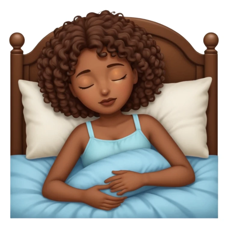 Chica morena con cabello crespo castaño dormida en cama sticker