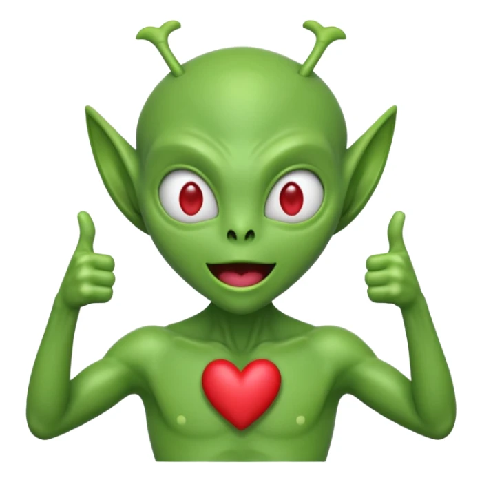 Alien with heart eyes and mouth wide open and two thumbs up sticker