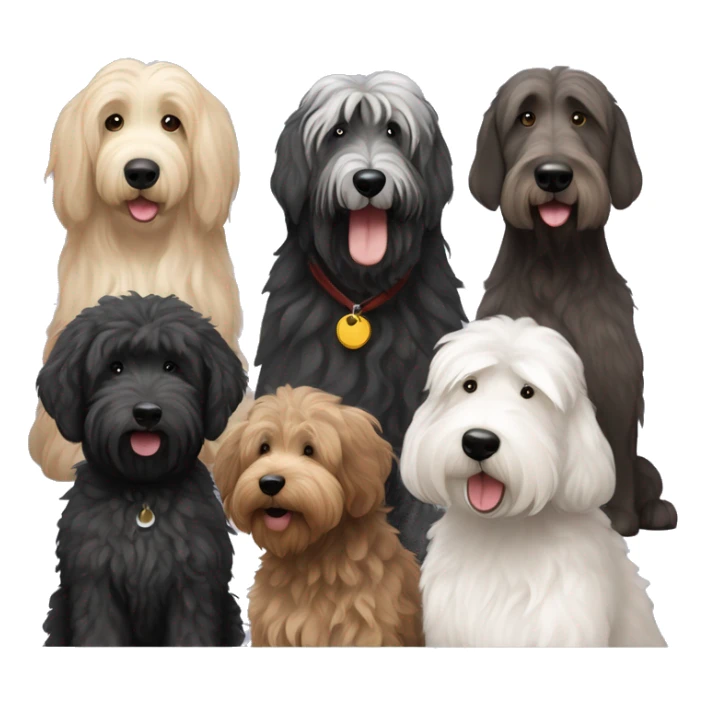 Black goldendoodle, old English sheepdog, brown goldendoodle, black Irish wolfhound together  sticker