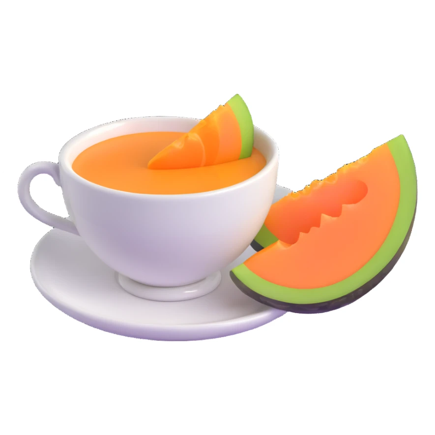 carajillo in an espresso cup with a slice of cantaloupe melon beside it sticker