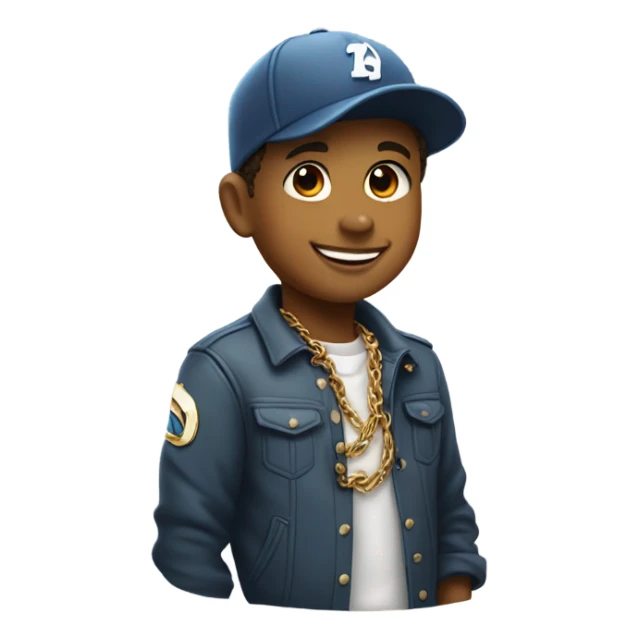 smiling boy in jacket meme ball cap sideways large chain necklace sticker