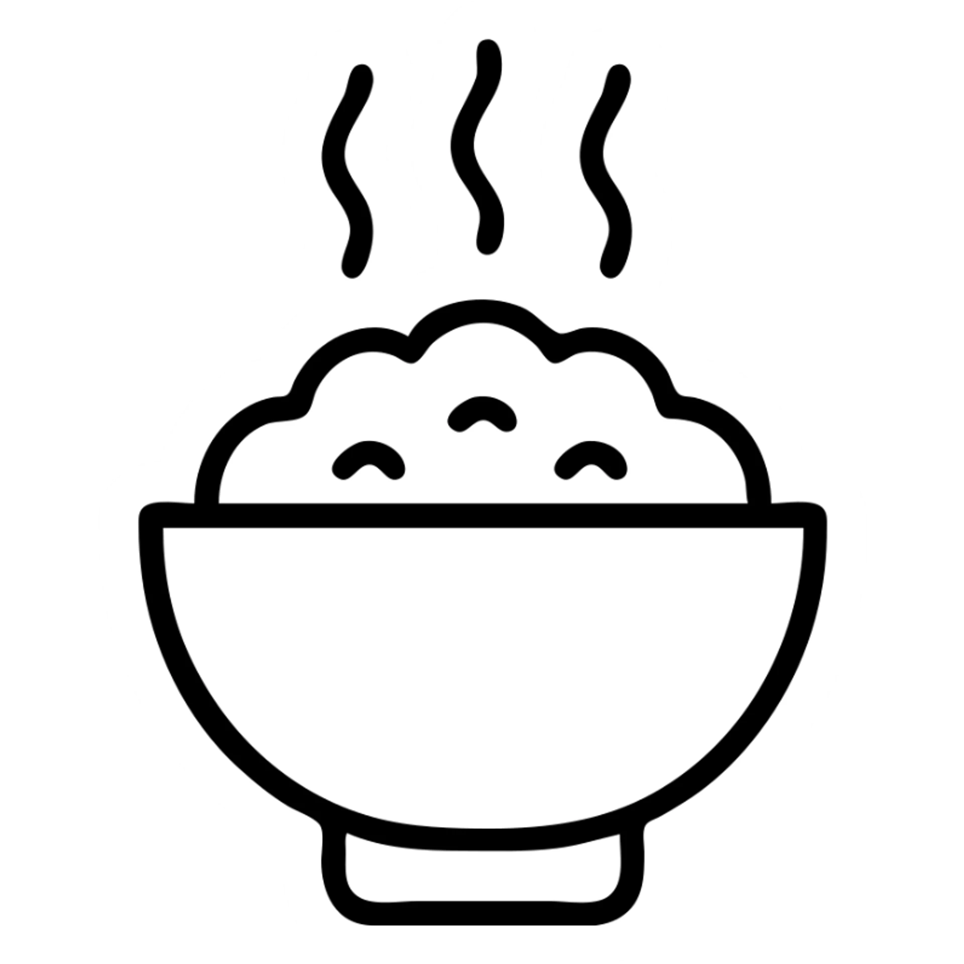 A clean outlined icon of a bowl with orange rice and steam rising sticker