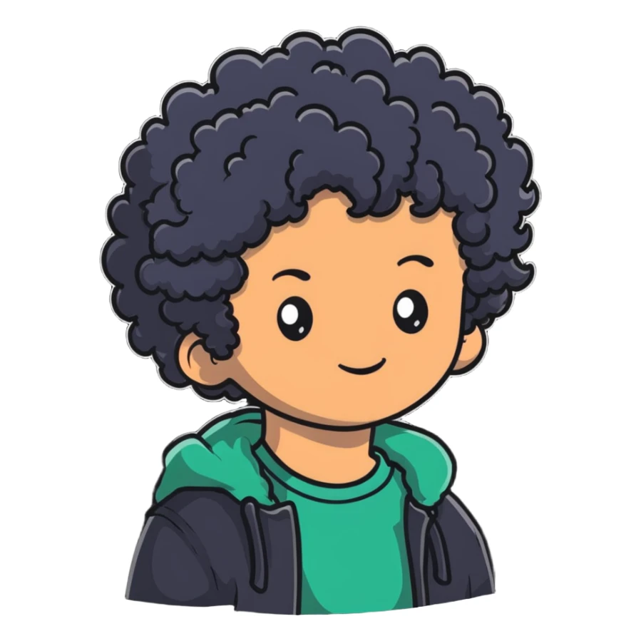 Teen boy with curly hair, casual clothes, friendly expression sticker