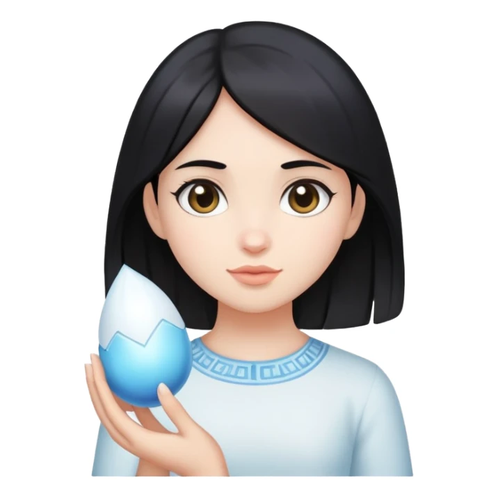 A black-haired girl holding a white labuladuo sticker