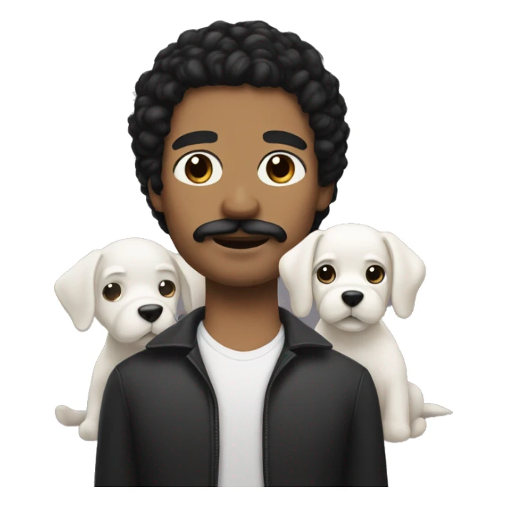 Black haired man with a mustache, white skin, and a white puppy sticker