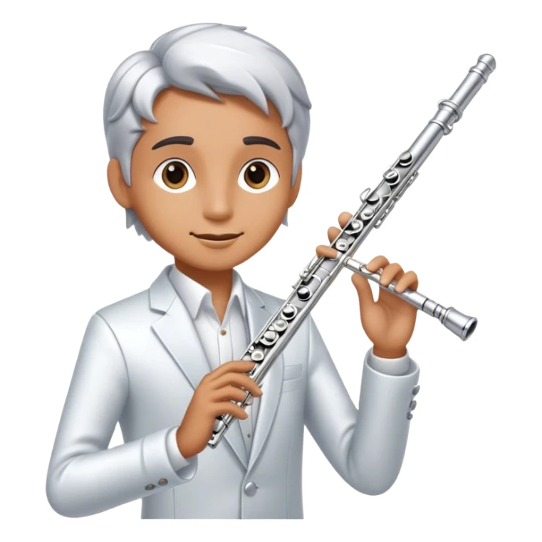 Cinematic Realistic Flute, polished silver metal with precise keywork, soft reflections of warm light dancing along its length, a musician’s delicate fingers pressing the keys, glowing with a sleek and elegant charm. sticker
